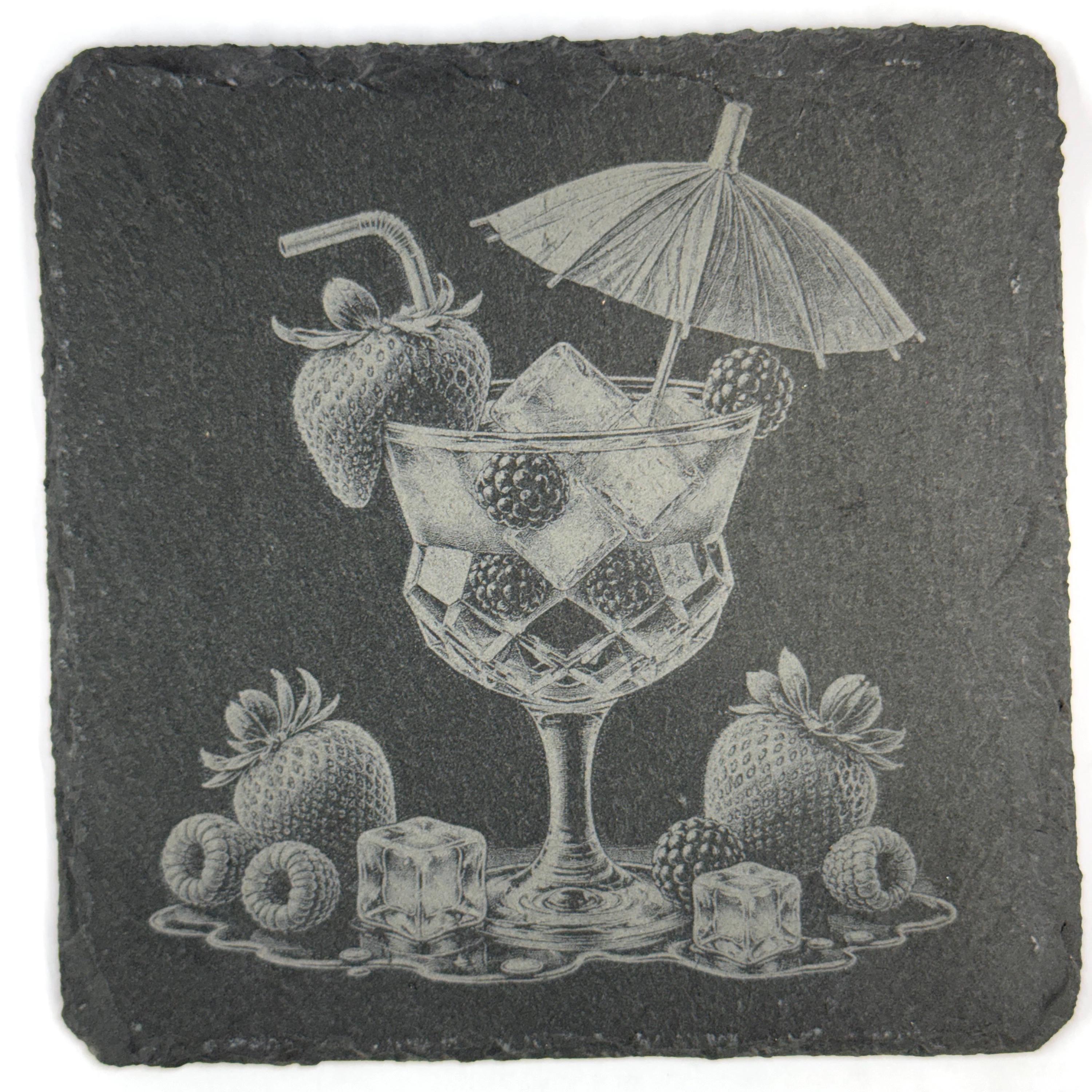 Tropical Island Cocktails & Fruit Set of 4 Laser Engraved Slate Coasters