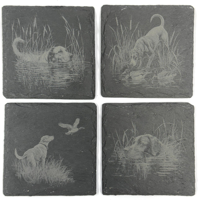 Labrador Retriever Duck Hunting Set of 4 Laser Engraved Slate Coasters