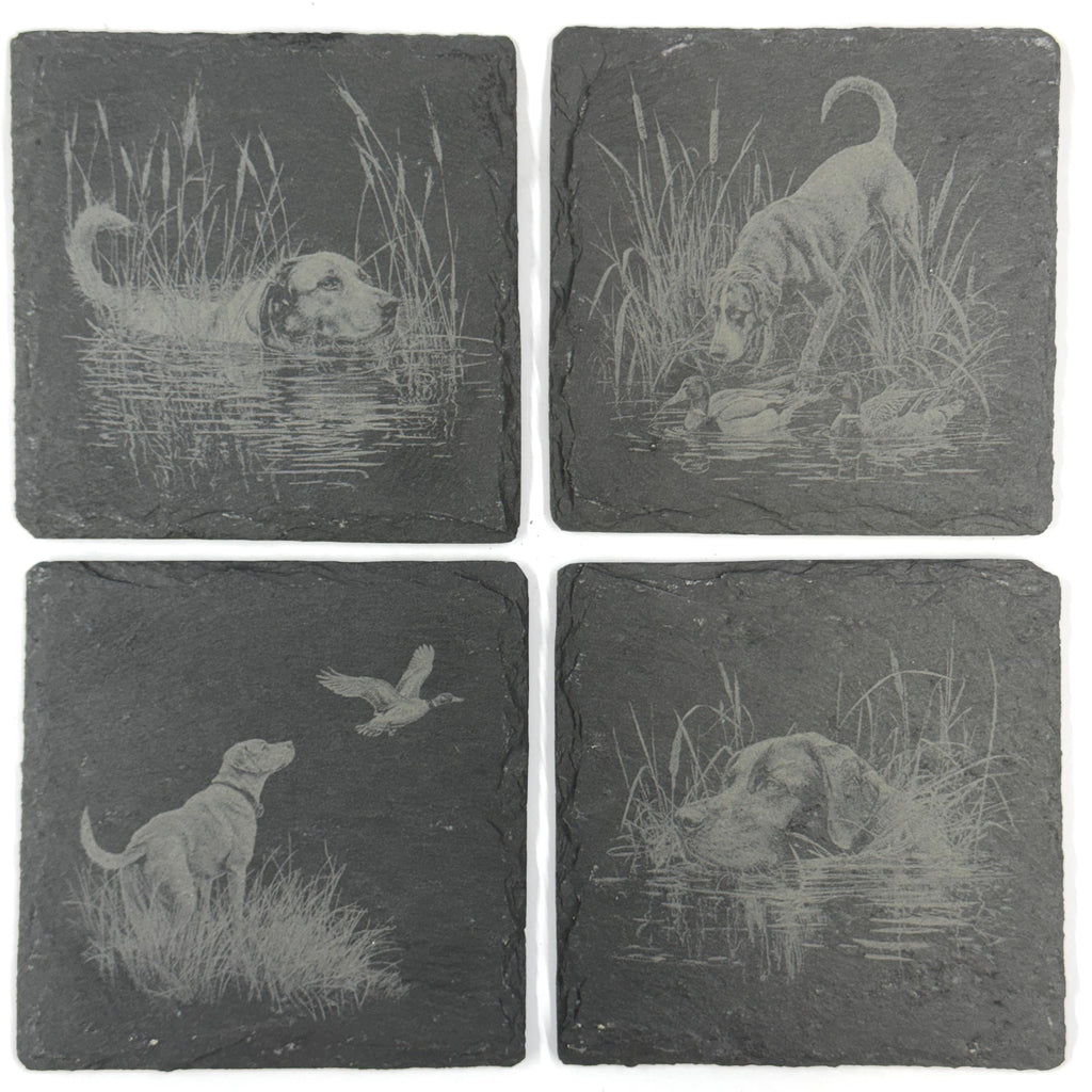 Labrador Retriever Duck Hunting Set of 4 Laser Engraved Slate Coasters