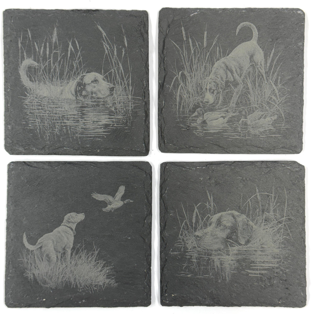 Labrador Retriever Duck Hunting Set of 4 Laser Engraved Slate Coasters