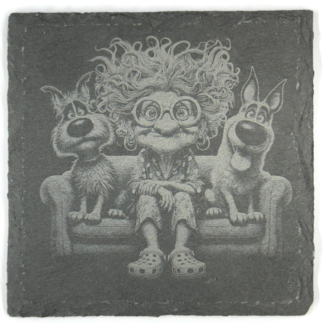 Funny Eccentric Dog Owners and Their Dogs Set of 4 Laser Engraved Slate Coasters