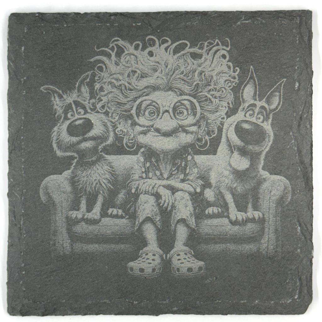 Funny Eccentric Dog Owners and Their Dogs Set of 4 Laser Engraved Slate Coasters