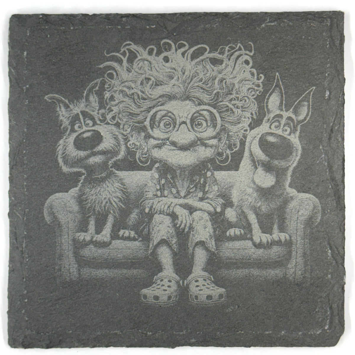 Funny Eccentric Dog Owners and Their Dogs Set of 4 Laser Engraved Slate Coasters