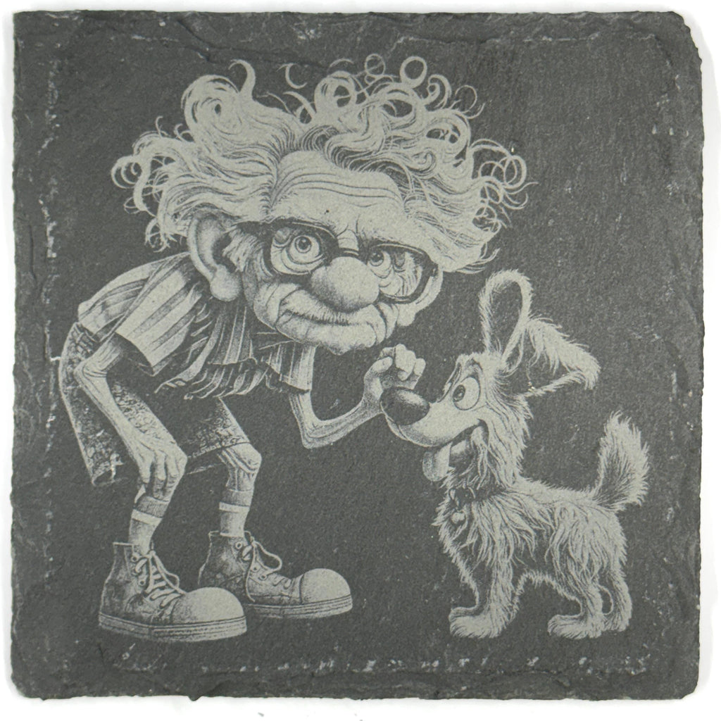 Funny Eccentric Dog Owners and Their Dogs Set of 4 Laser Engraved Slate Coasters