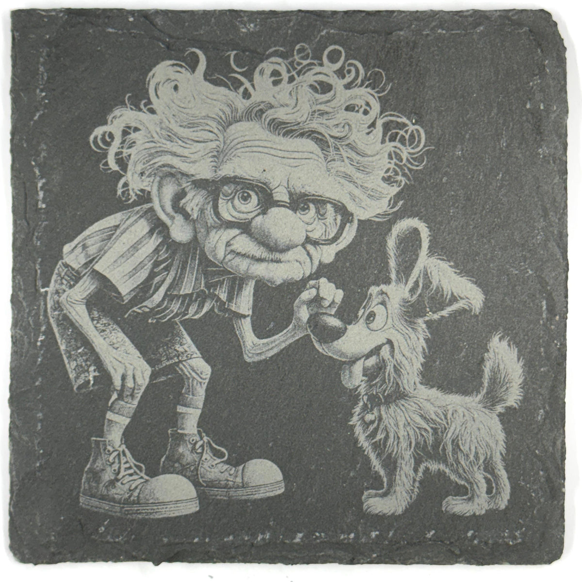 Funny Eccentric Dog Owners and Their Dogs Set of 4 Laser Engraved Slate Coasters