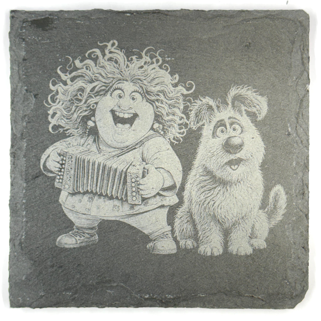 Funny Eccentric Dog Owners and Their Dogs Set of 4 Laser Engraved Slate Coasters