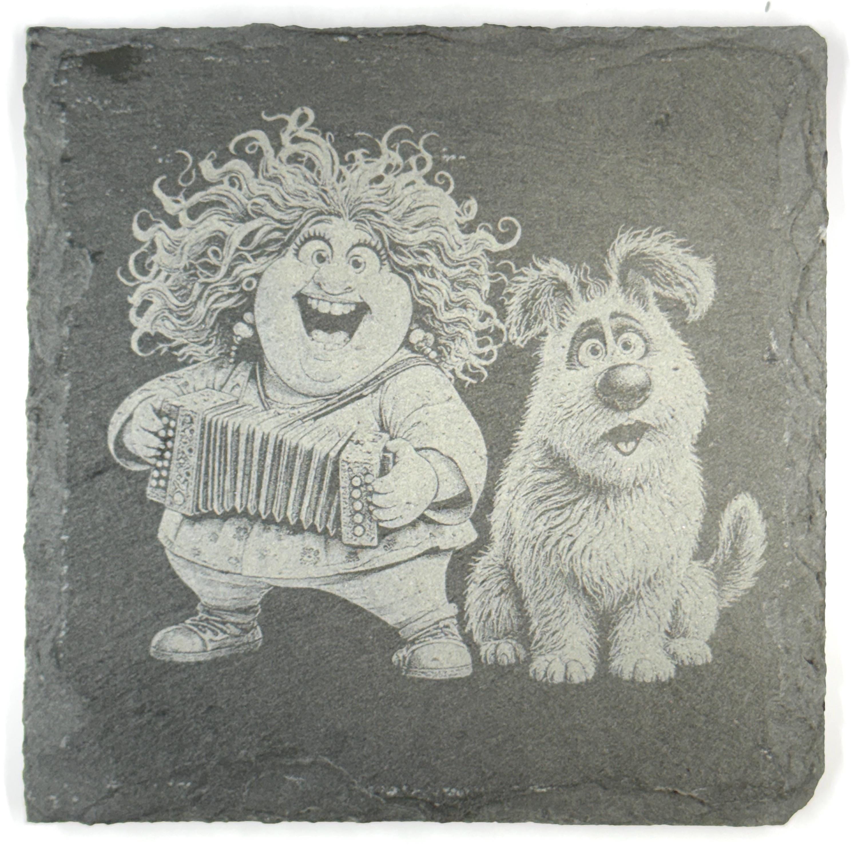 Funny Eccentric Dog Owners and Their Dogs Set of 4 Laser Engraved Slate Coasters
