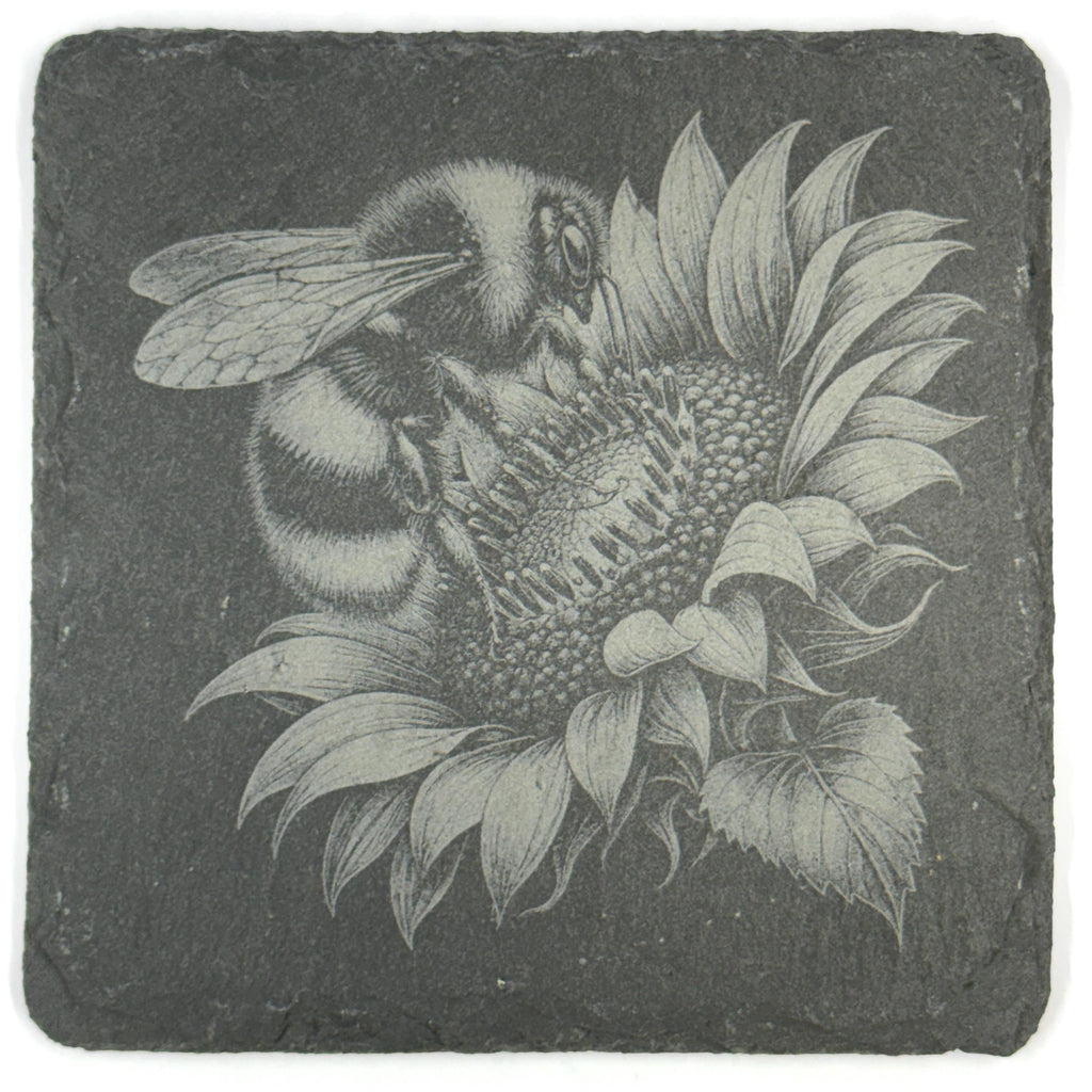 Honey Bees & Blossoms Set of 4 Laser Engraved Slate Coasters
