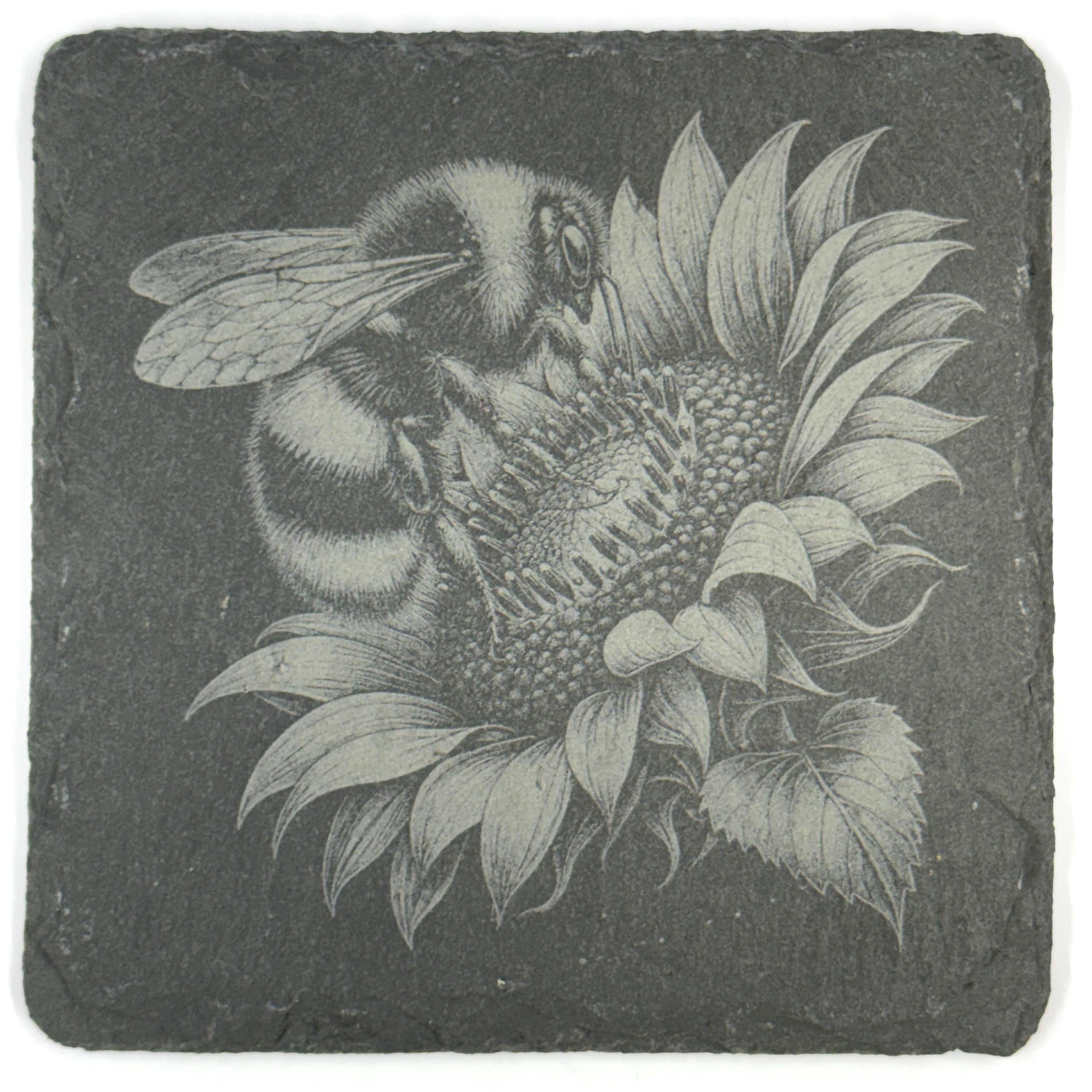Honey Bees & Blossoms Set of 4 Laser Engraved Slate Coasters