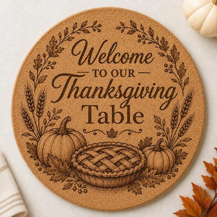 Thanksgiving Cork Trivet, 8 Inch Laser Engraved Hot Pad, Fall Kitchen Decor