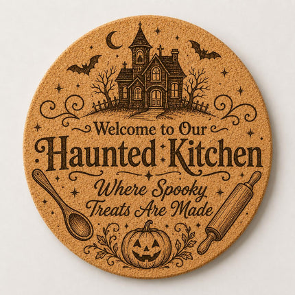 Halloween Cork Trivet, 8 Inch Laser Engraved Hot Pad, Fall Kitchen Decor