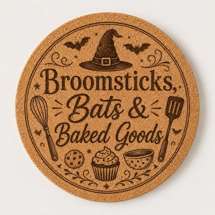 Halloween Cork Trivet, 8 Inch Laser Engraved Hot Pad, Fall Kitchen Decor