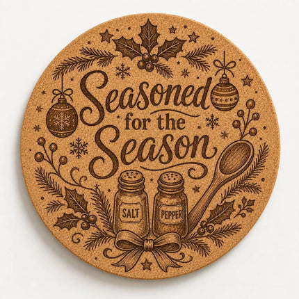 Christmas Cork Trivet, 8 Inch Laser Engraved Hot Pad, Holiday Kitchen Decor
