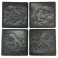 Octopus Among Rocks and Reefs, Set of 4 Laser Engraved Slate Coasters