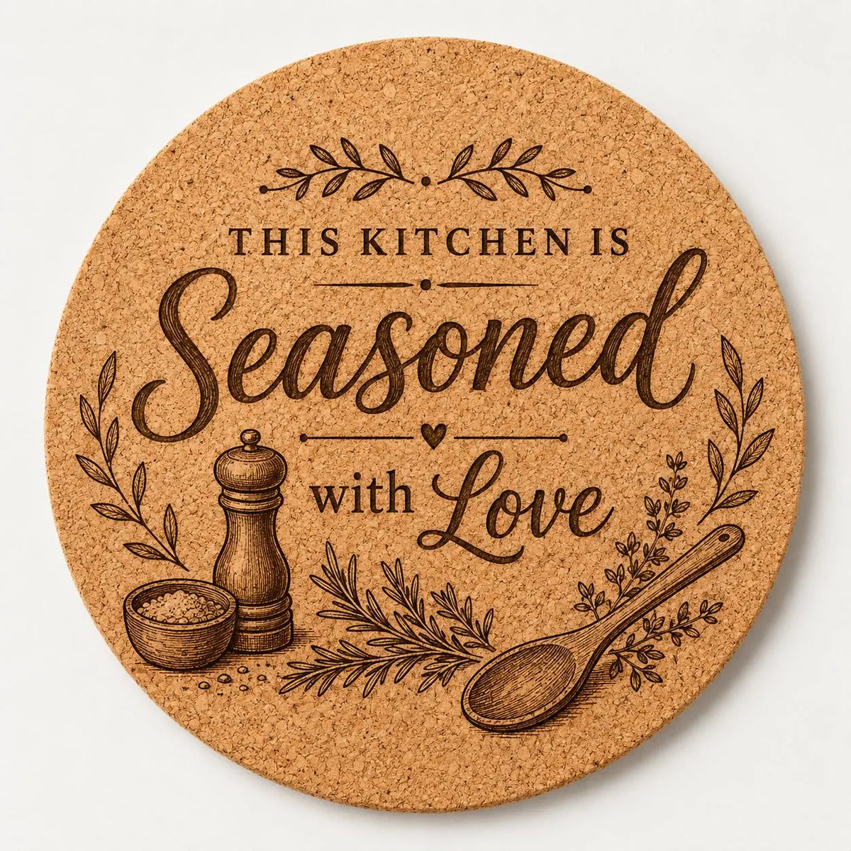 Custom or Pre-Designed 8" Cork Trivet – Laser Engraved Round Hot Pad – Personalized Kitchen Gift
