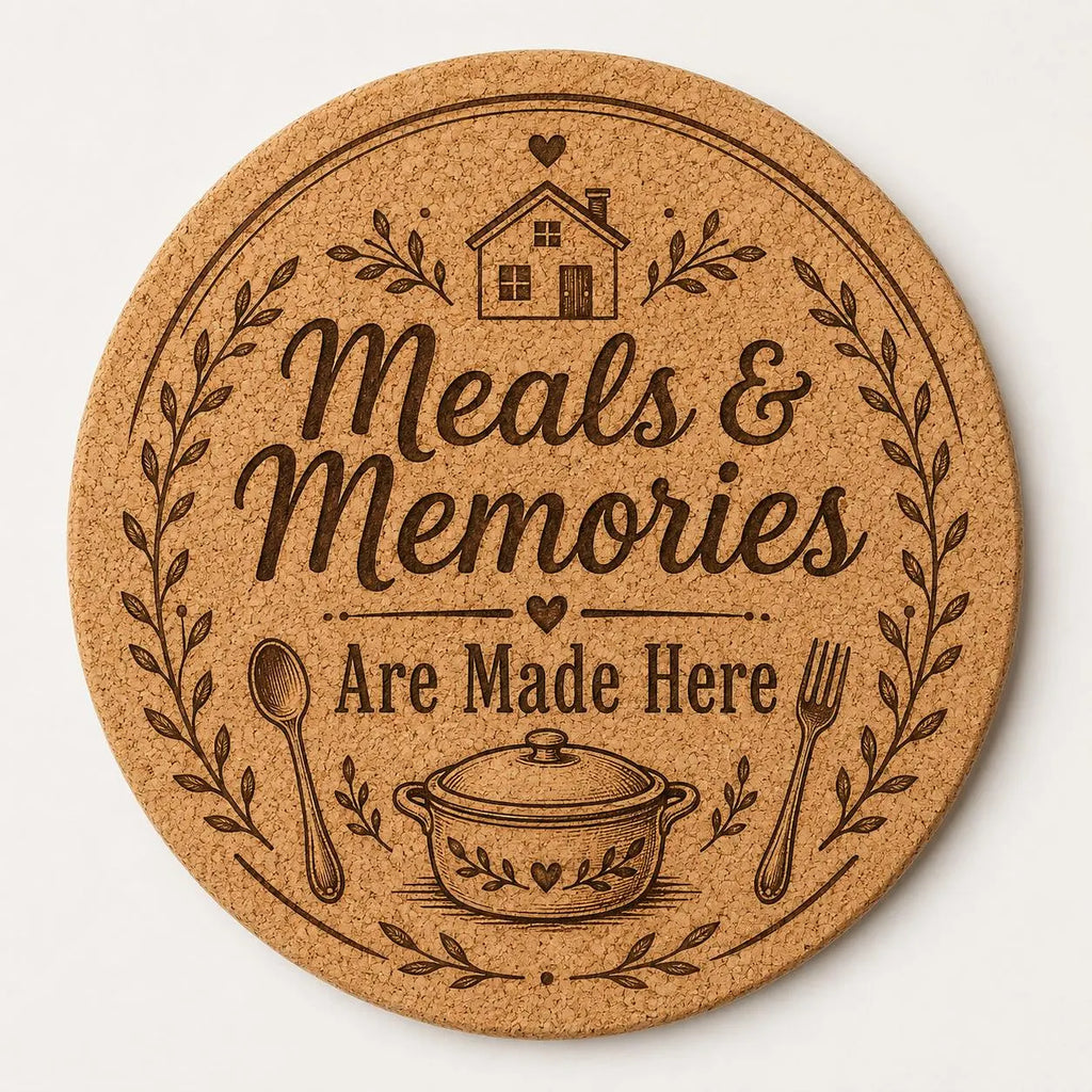 Custom or Pre-Designed 8" Cork Trivet – Laser Engraved Round Hot Pad – Personalized Kitchen Gift