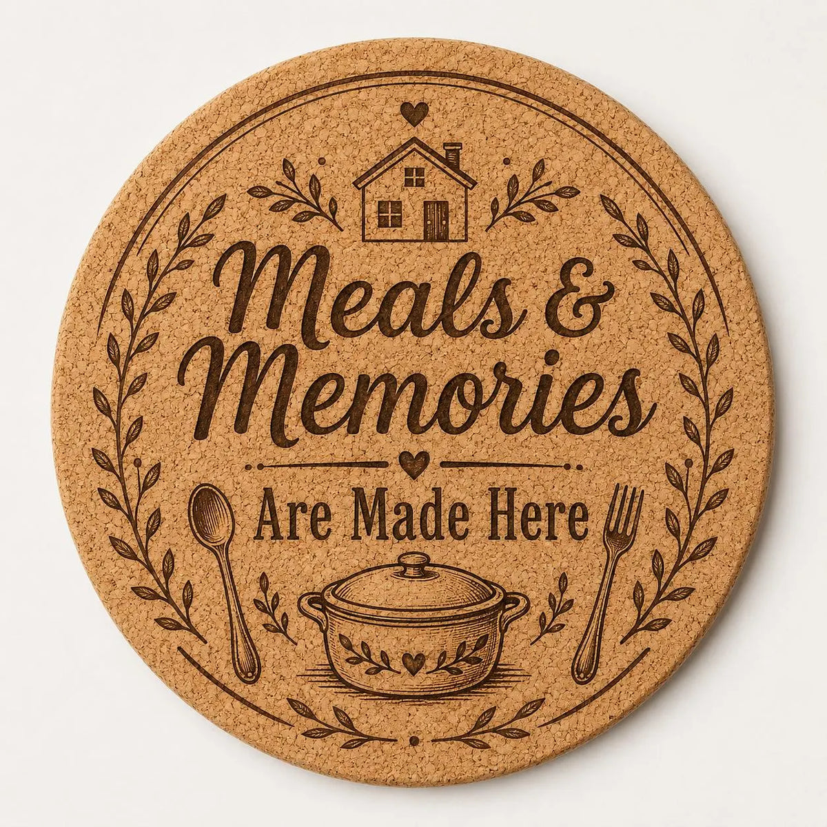 Custom or Pre-Designed 8" Cork Trivet – Laser Engraved Round Hot Pad – Personalized Kitchen Gift