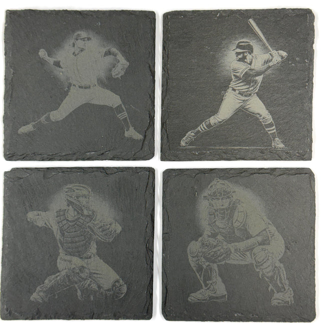 Baseball Players and Catchers Set of 4 Laser Engraved Slate Coasters