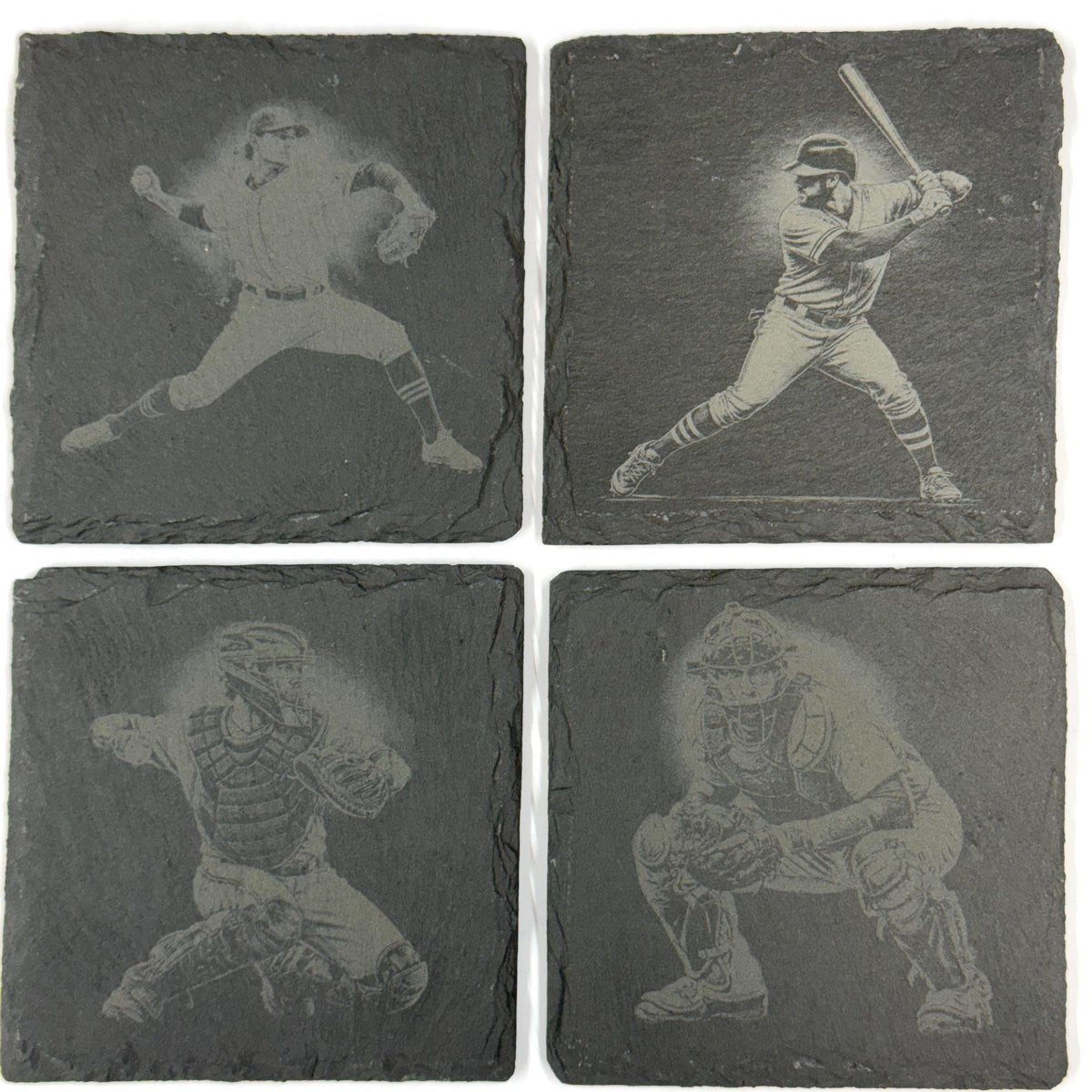 Baseball Players and Catchers Set of 4 Laser Engraved Slate Coasters