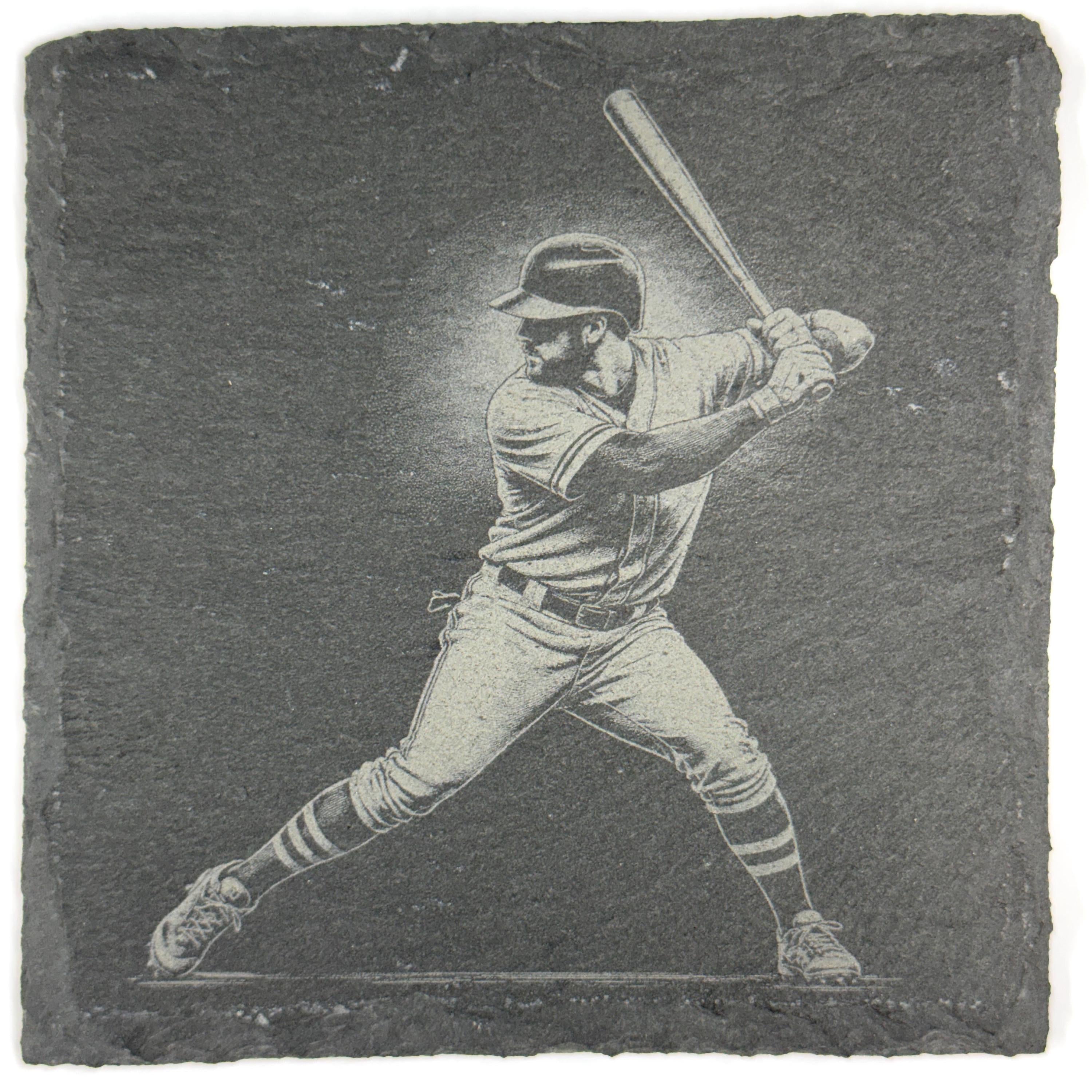 Baseball Players and Catchers Set of 4 Laser Engraved Slate Coasters