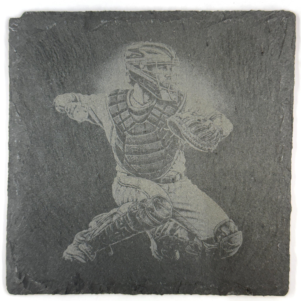 Baseball Players and Catchers Set of 4 Laser Engraved Slate Coasters