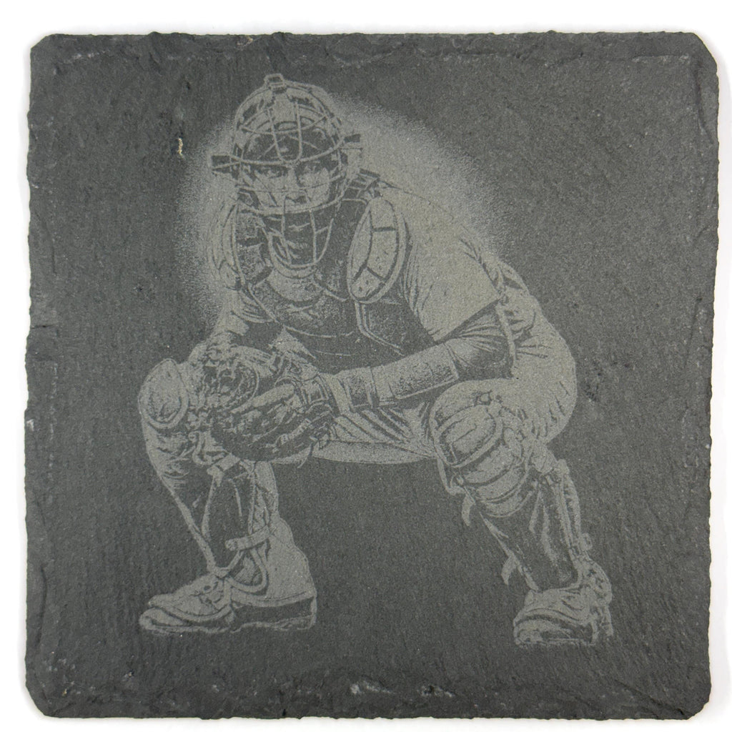 Baseball Players and Catchers Set of 4 Laser Engraved Slate Coasters