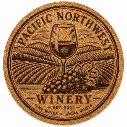 Custom Engraved Round Cork Coasters – Logo, Wedding, Bar & Event Designs