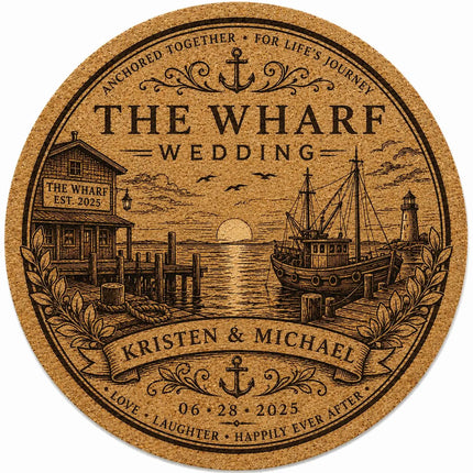 Custom Engraved Round Cork Coasters – Logo, Wedding, Bar & Event Designs