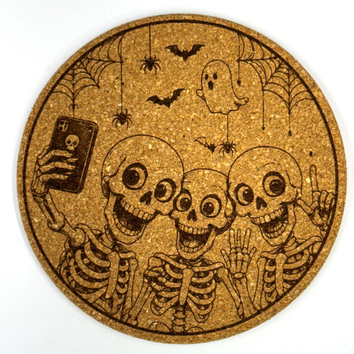 Funny Halloween Skeleton Collection Set of 9 Laser Engraved Cork Coasters