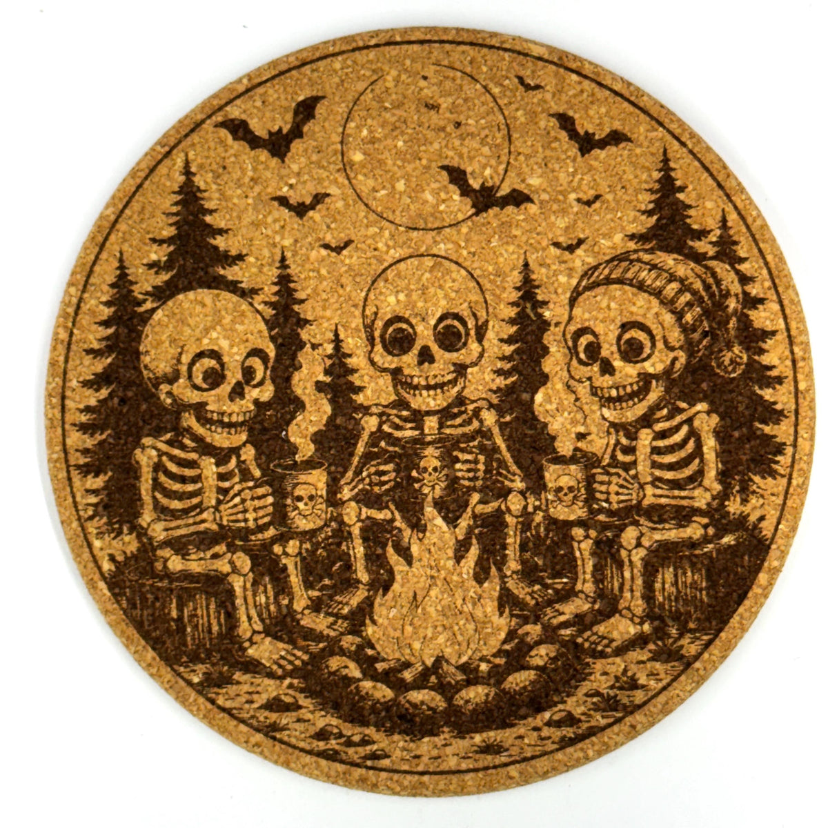 Funny Halloween Skeleton Collection Set of 9 Laser Engraved Cork Coasters