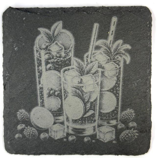 Tropical Island Cocktails & Fruit Set of 4 Laser Engraved Slate Coasters