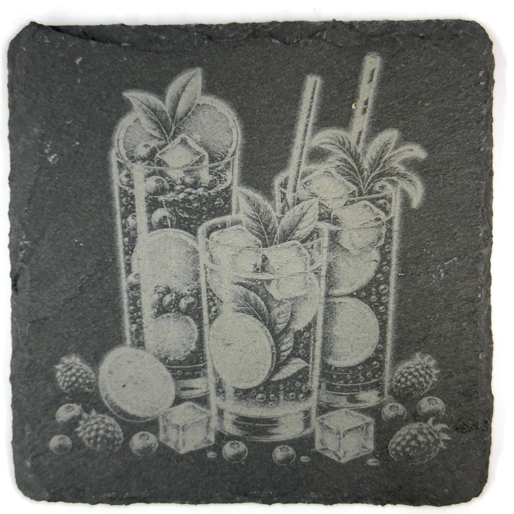 Tropical Island Cocktails & Fruit Set of 4 Laser Engraved Slate Coasters