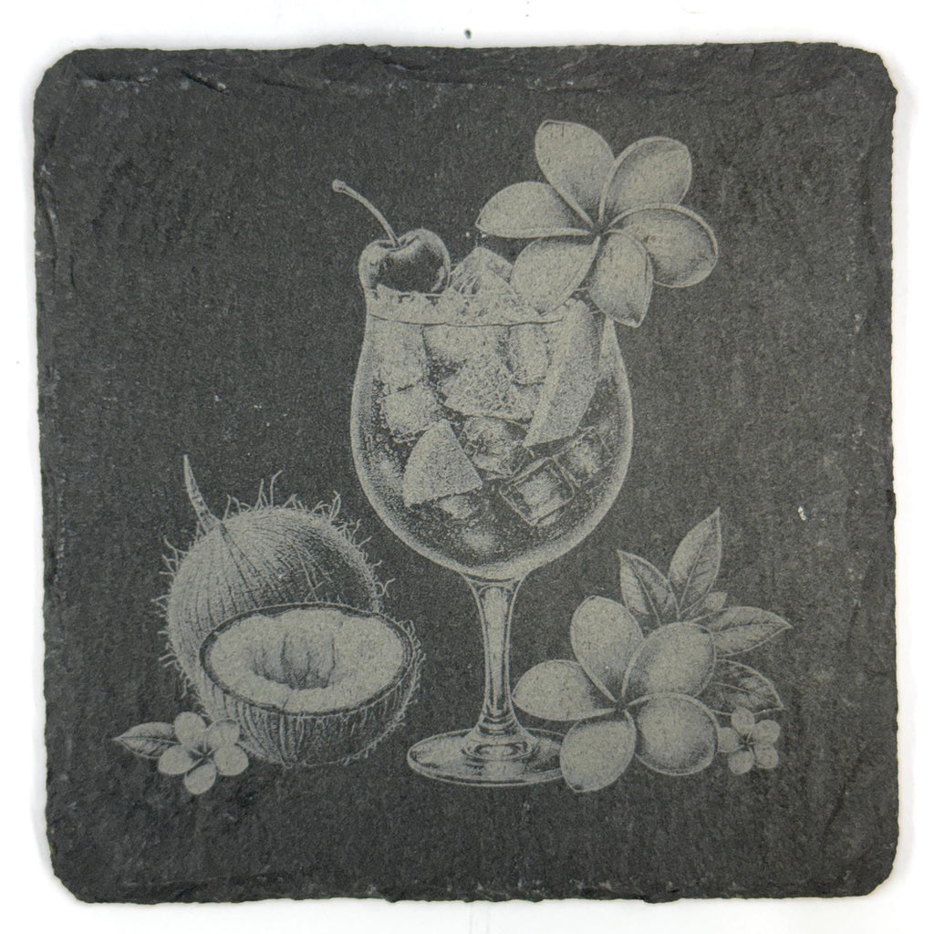 Tropical Island Cocktails & Fruit Set of 4 Laser Engraved Slate Coasters