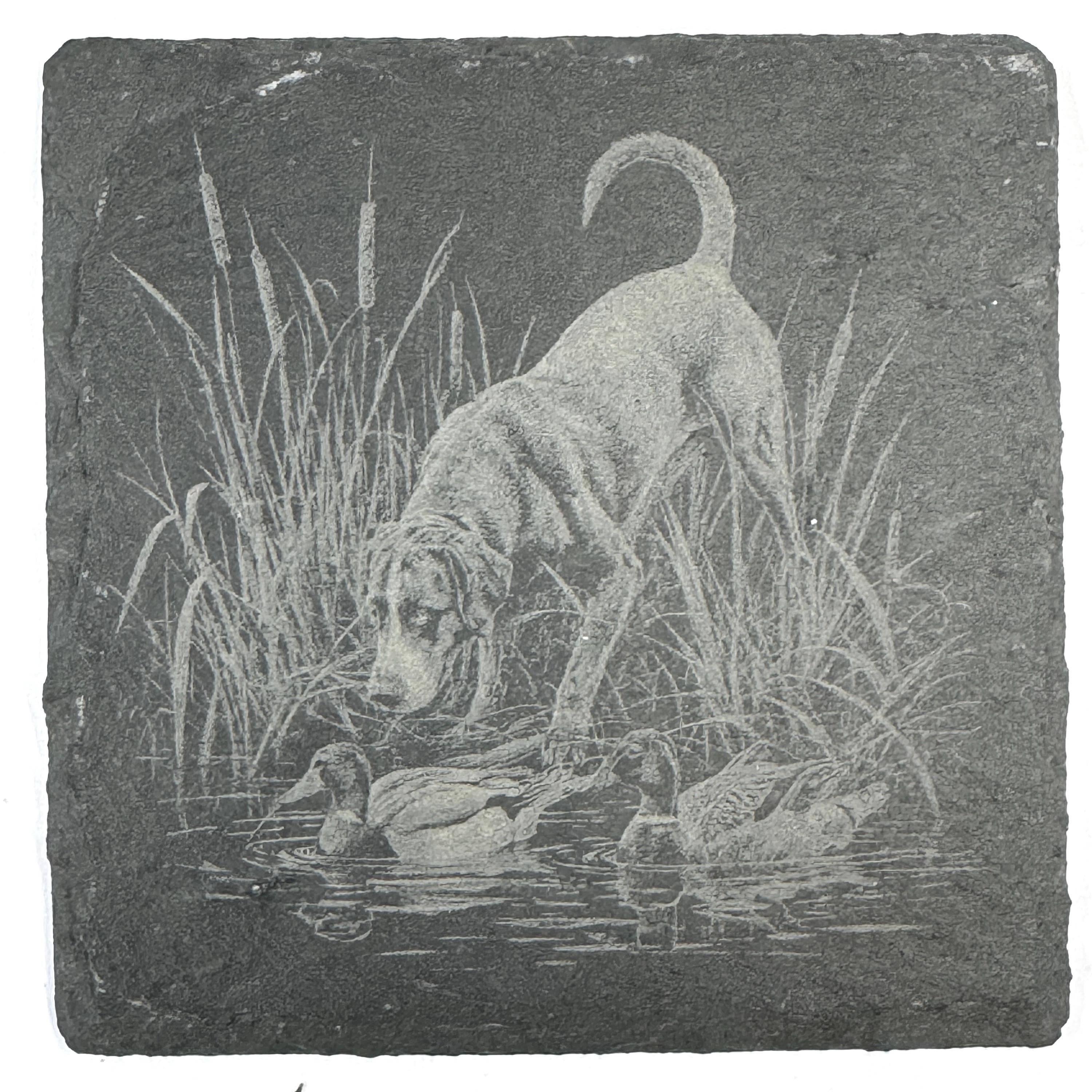 Labrador Retriever Duck Hunting Set of 4 Laser Engraved Slate Coasters