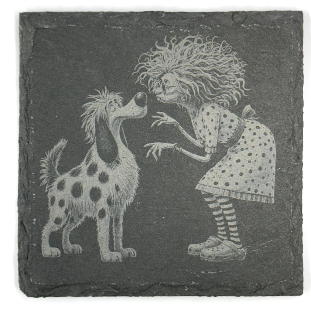 Funny Eccentric Dog Owners and Their Dogs Set of 4 Laser Engraved Slate Coasters