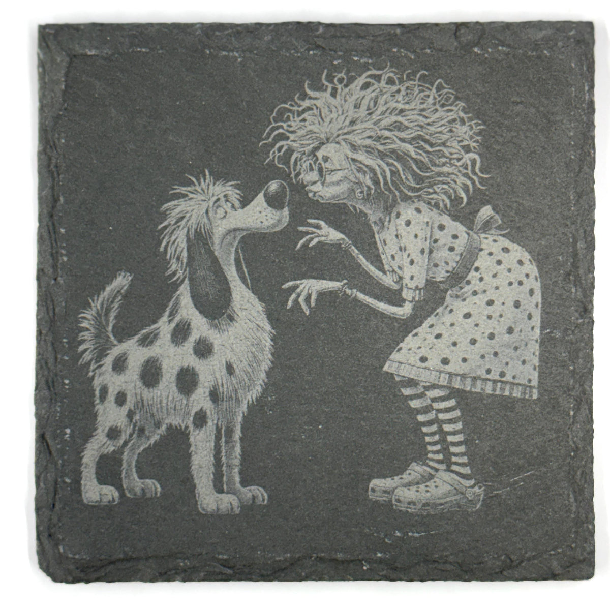 Funny Eccentric Dog Owners and Their Dogs Set of 4 Laser Engraved Slate Coasters