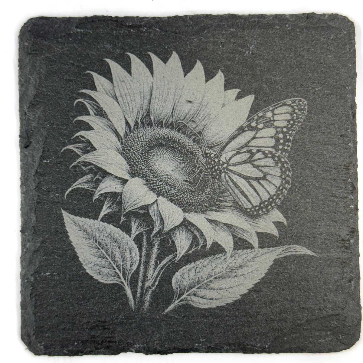 Butterflies and Garden Flowers Set of 4 Laser Engraved Slate Coasters