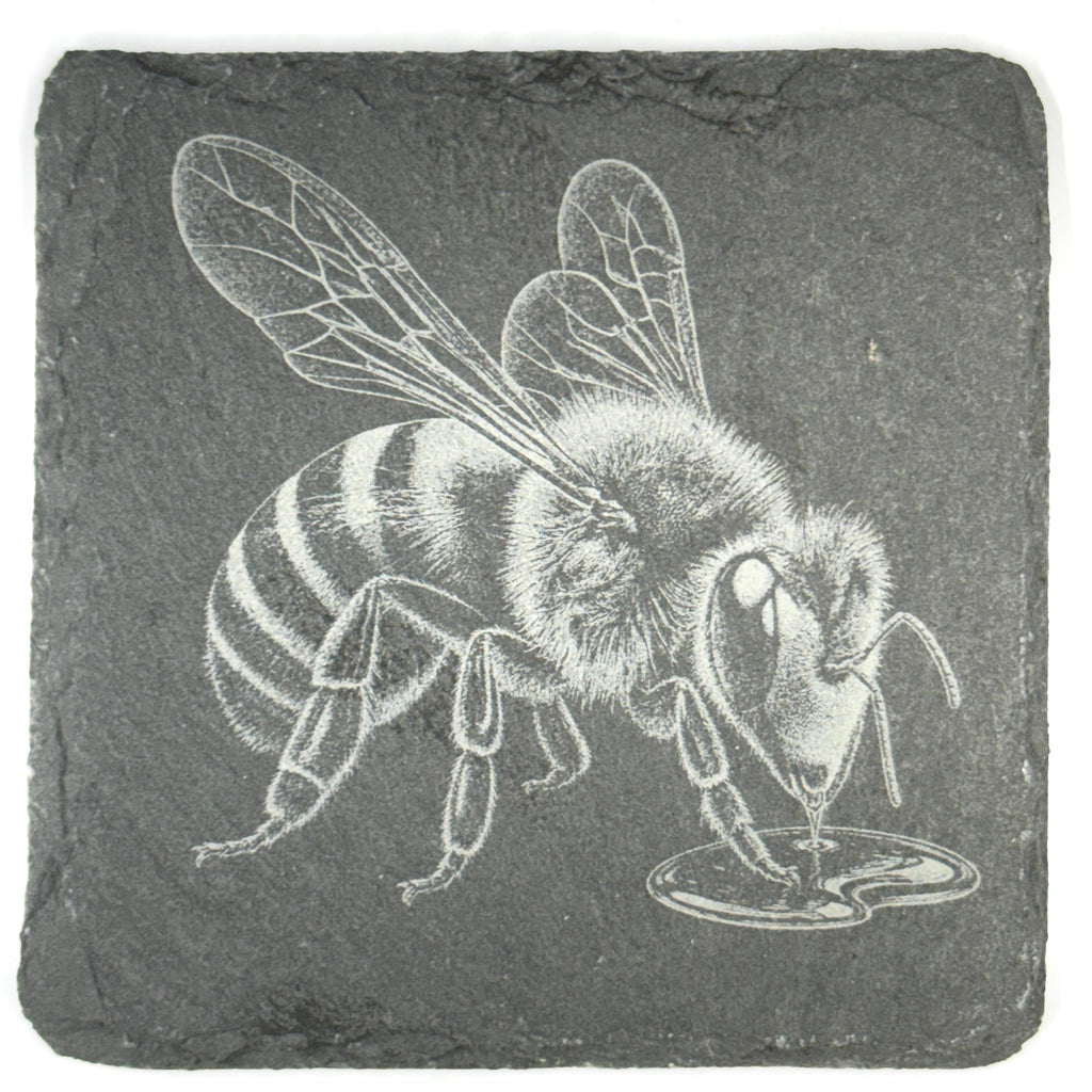 Honey Bees & Blossoms Set of 4 Laser Engraved Slate Coasters