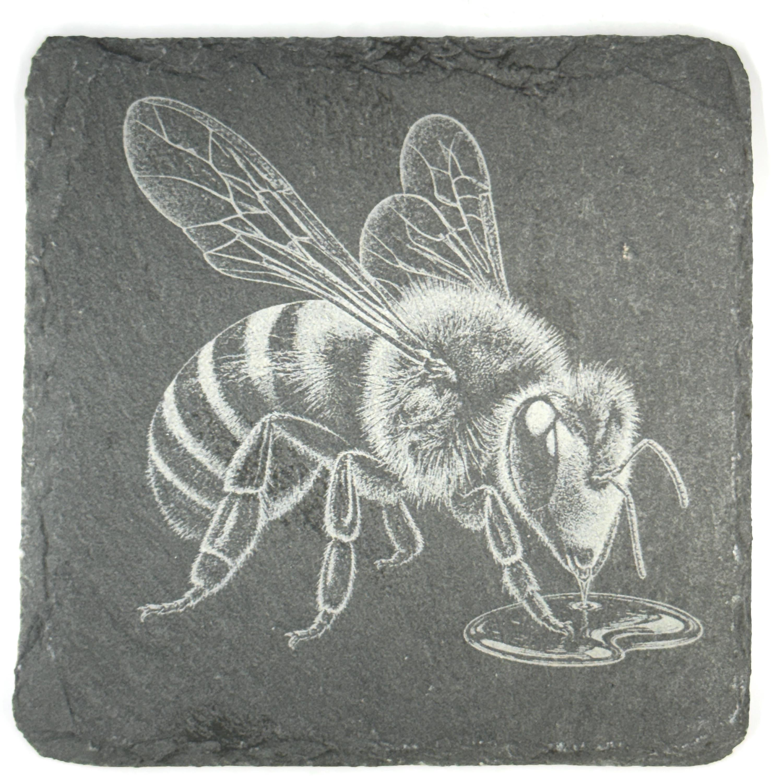 Honey Bees & Blossoms Set of 4 Laser Engraved Slate Coasters