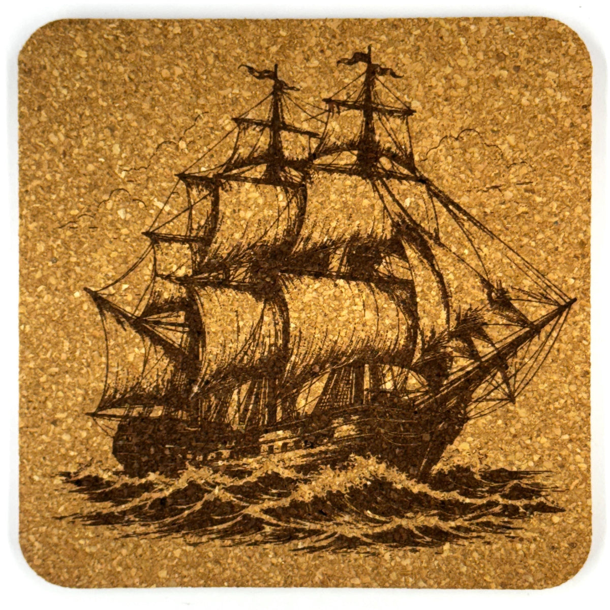 Pirate Ships Nautical Decor, Set of 4 Laser Engraved Cork Coasters