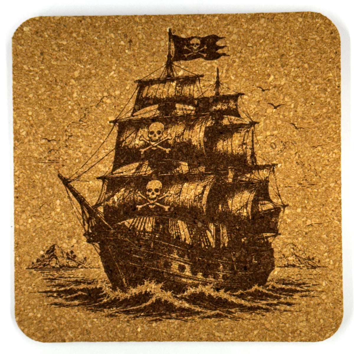 Pirate Ships Nautical Decor, Set of 4 Laser Engraved Cork Coasters