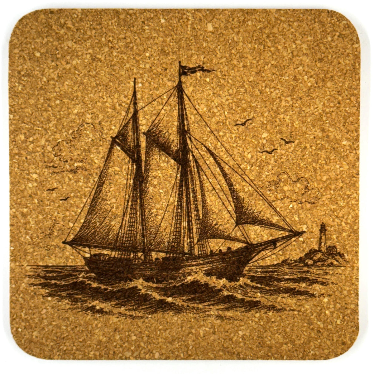 Vintage Sailing Ships Nautical Decor, Set of 4 Laser Engraved Cork Coasters