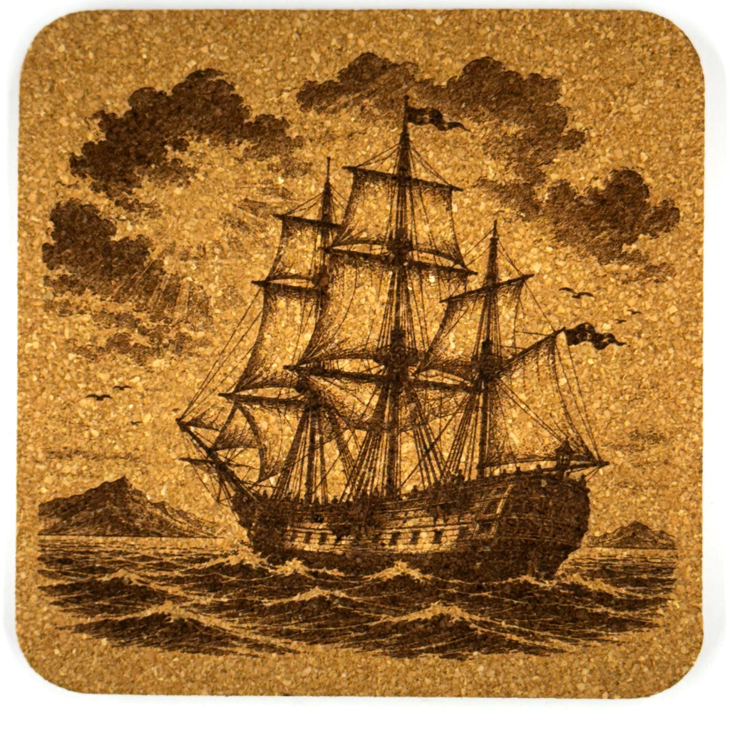 Historic Sailing Ships Nautical Decor, Set of 4 Laser Engraved Cork Coasters