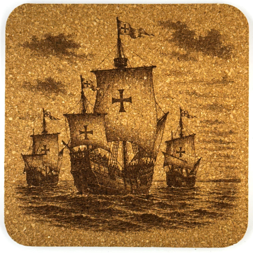 Historic Sailing Ships Nautical Decor, Set of 4 Laser Engraved Cork Coasters