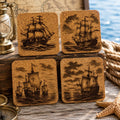 Historic Sailing Ships Nautical Decor, Set of 4 Laser Engraved Cork Coasters