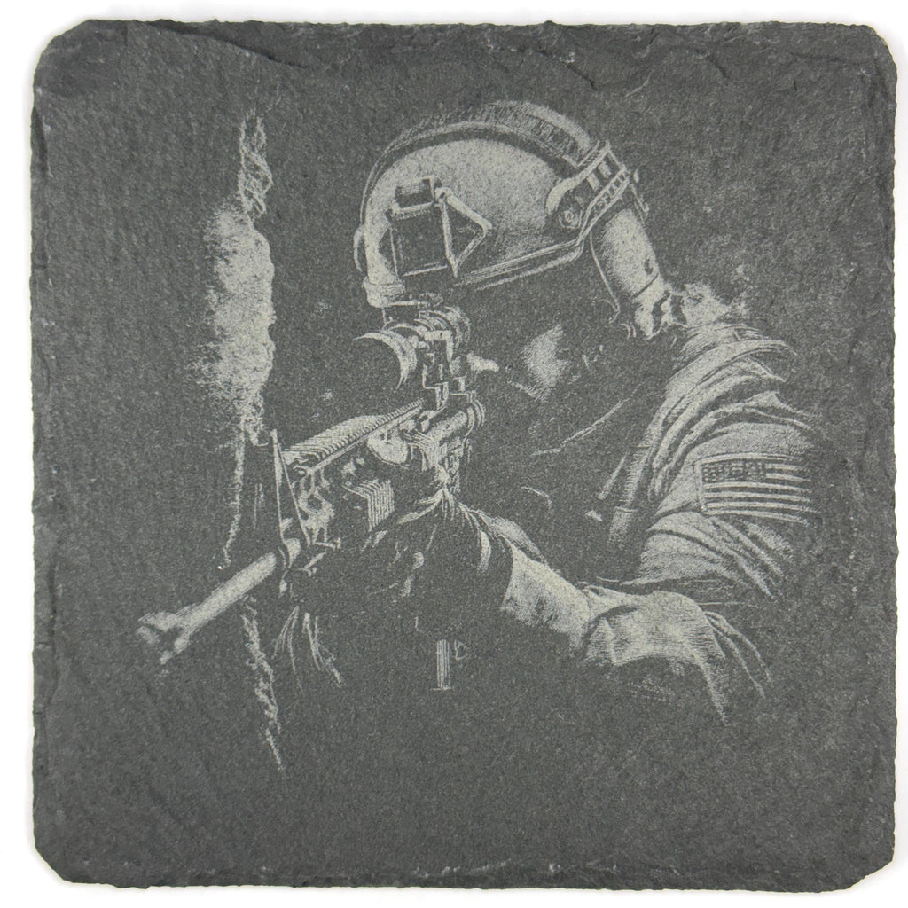 Military Soldier Tactical Combat Designs – Set of 4 Laser Engraved Slate Coasters