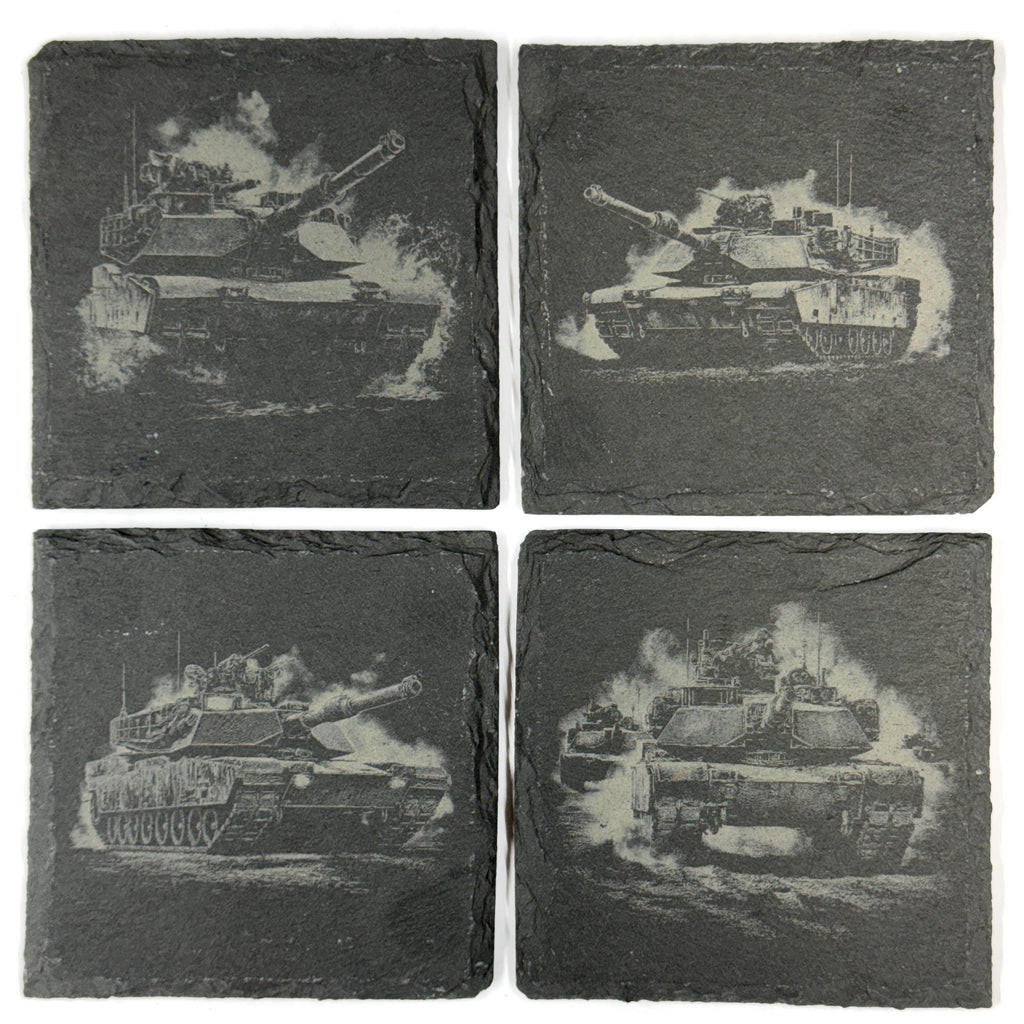 M1 Abrams Inspired Military Tank Set of 4 Laser Engraved Slate Coasters