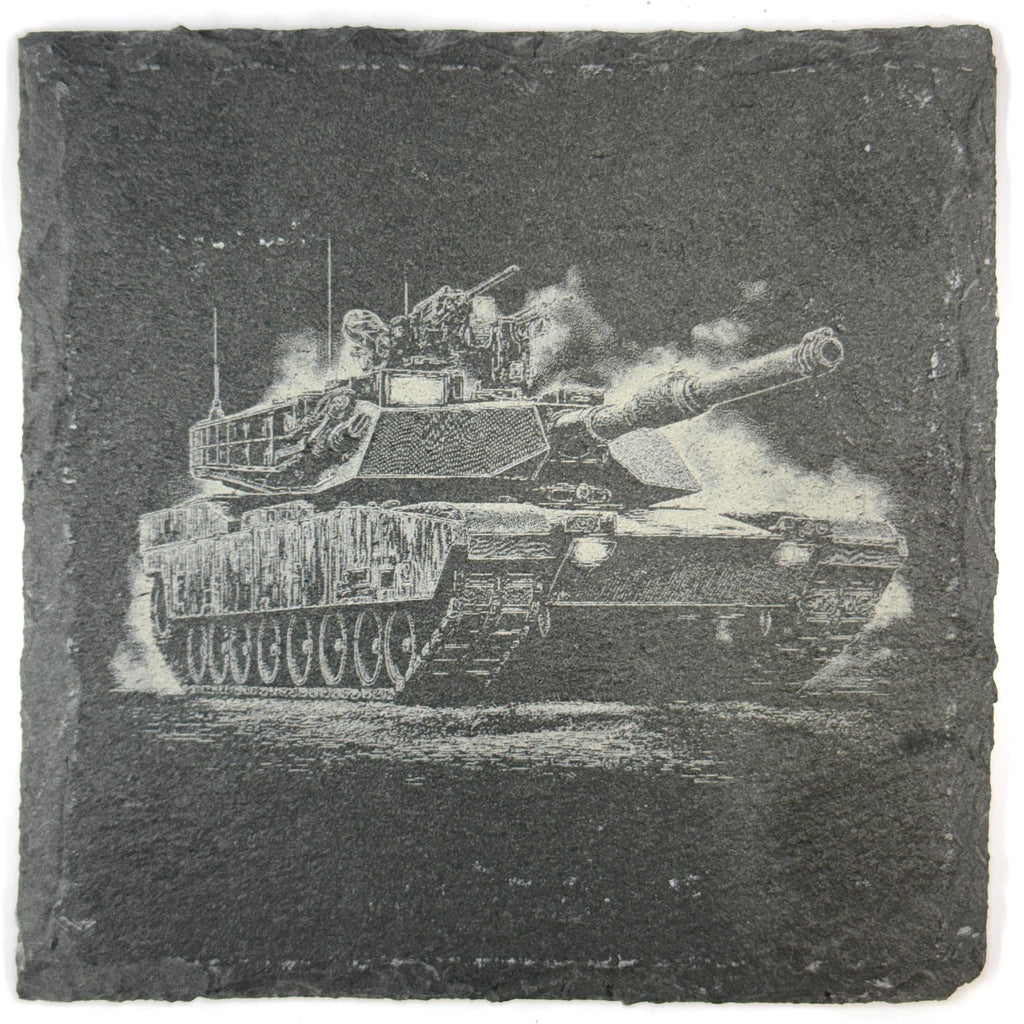 M1 Abrams Inspired Military Tank Set of 4 Laser Engraved Slate Coasters