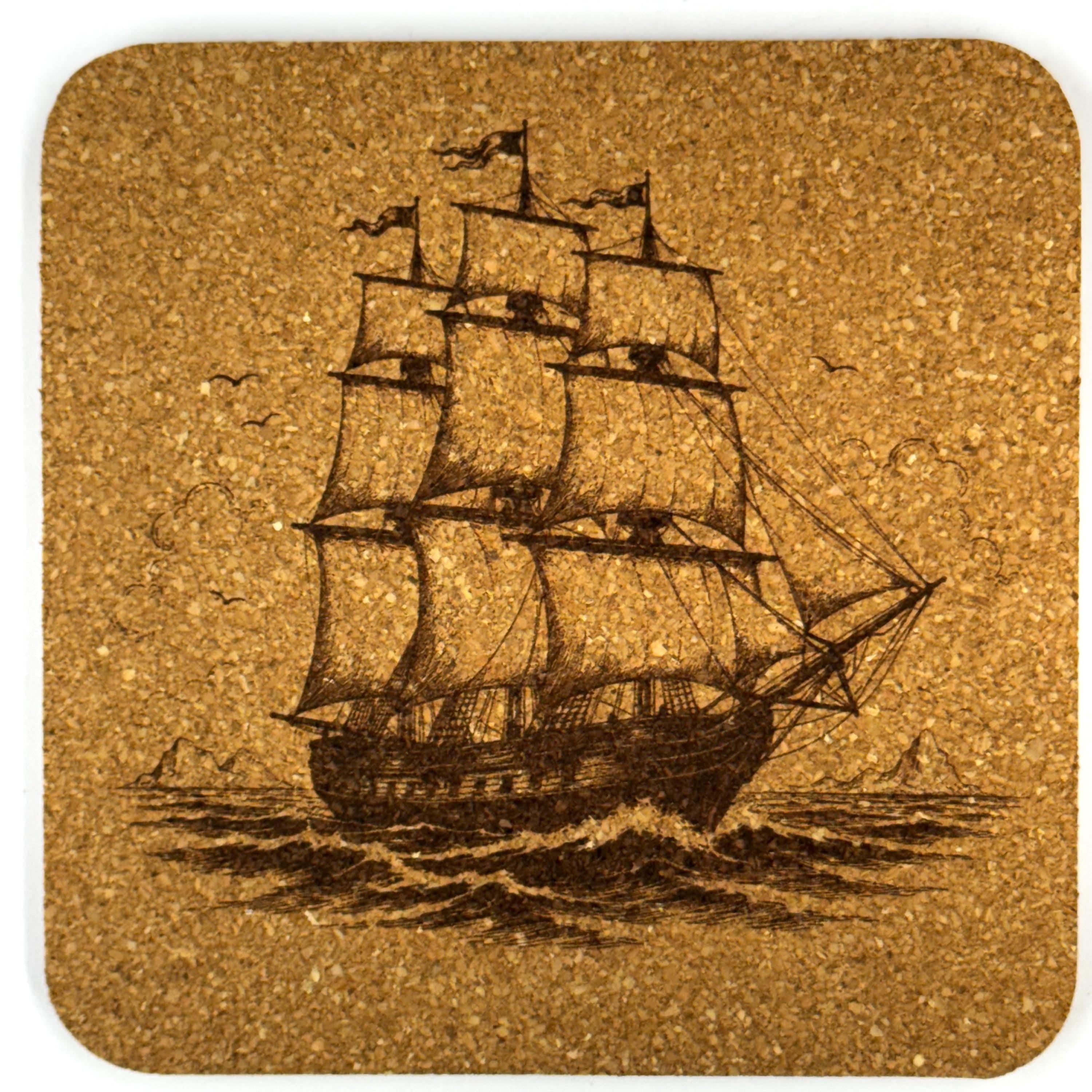 Historic Sailing Ships Nautical Decor, Set of 4 Laser Engraved Cork Coasters