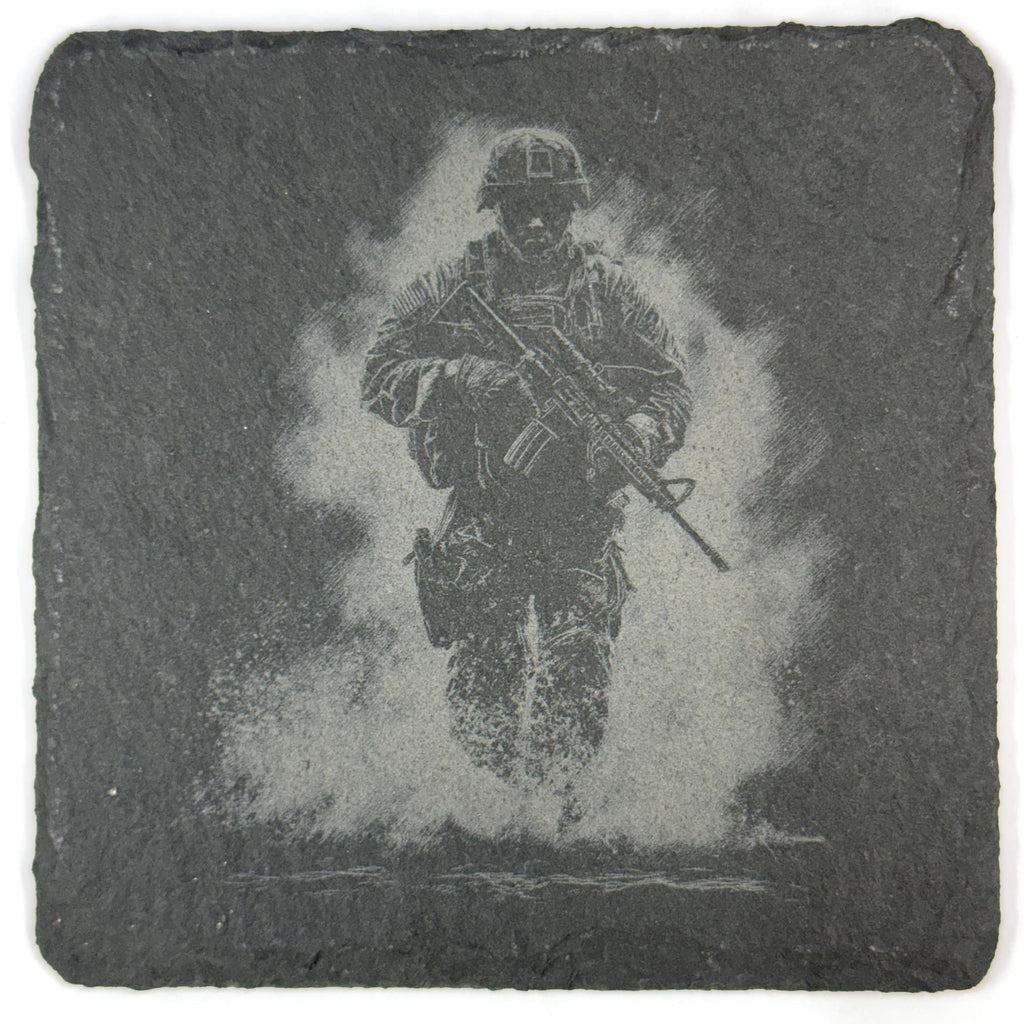 Military Soldier Tactical Combat Designs – Set of 4 Laser Engraved Slate Coasters